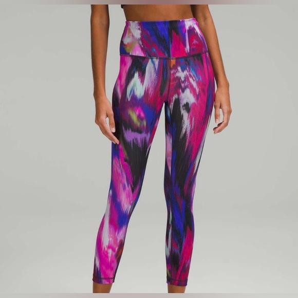 Lululemon Wunder Train HR Crop 23 Digital Current Pink Multi Leggings Size 4 - Picture 2 of 9